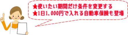 使いたい期間だけ条件を変更する、1日1,000円で入れる自動車保険も登場