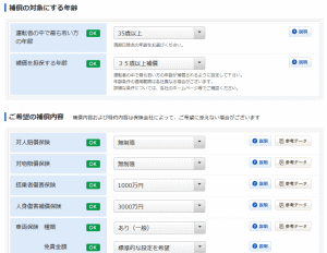 年齢条件、自動車保険の補償内容を指定